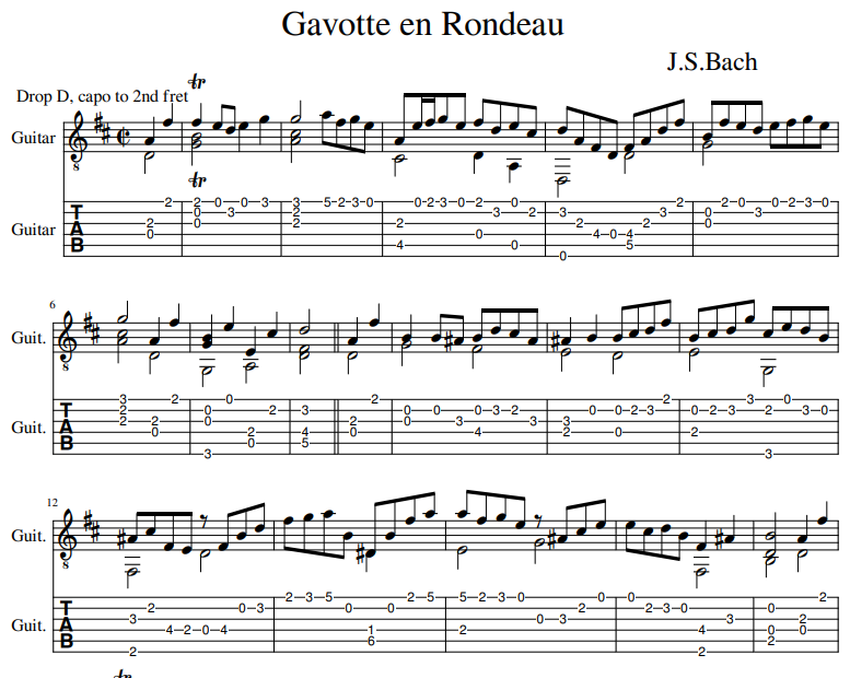 Gavotte en Rondeau sheet music guitar tab